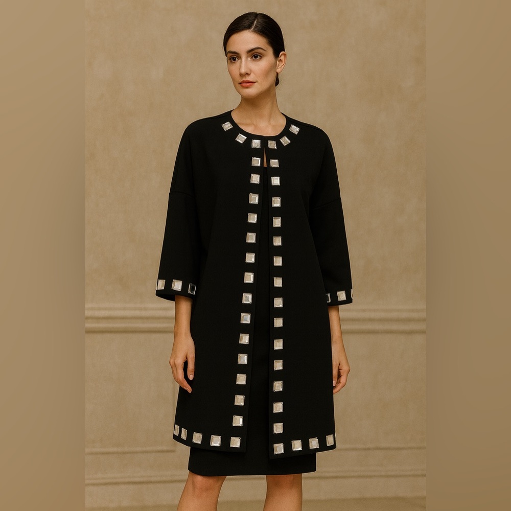 Sandra & Andre Black Embellished Long Jacket S Silver Studded Glam